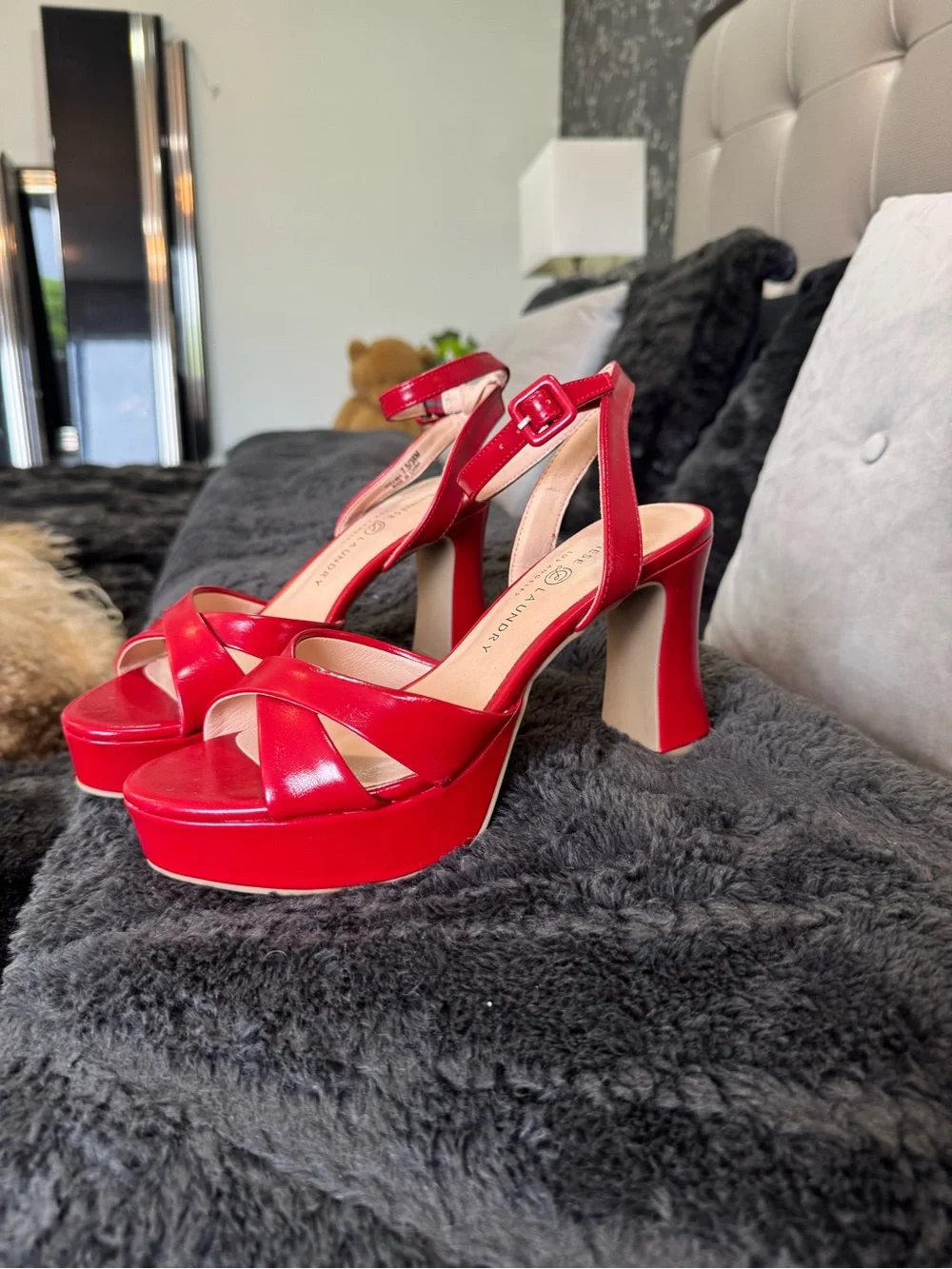 Chinese Laundry Red Crisscross Block Heel Sandals